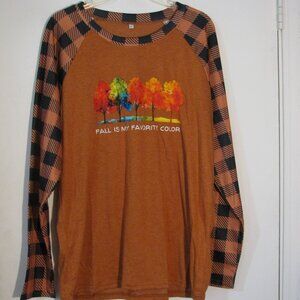 * Unbranded Fall Blouse XL New NWOT Pumpkin Spice Orange Fall Trees Leaves Cute